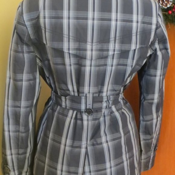 Esprit Black and White Plaid Trench Plaid Coat - Picture 2 of 3